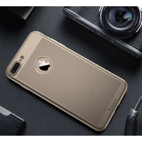 Husa de Protectie, Flippy, pentru Apple iPhone 7 Plus, Full Cover 360 Air cu Gauri si Folie de Protectie, Plastic, Auriu - vivimall.ro