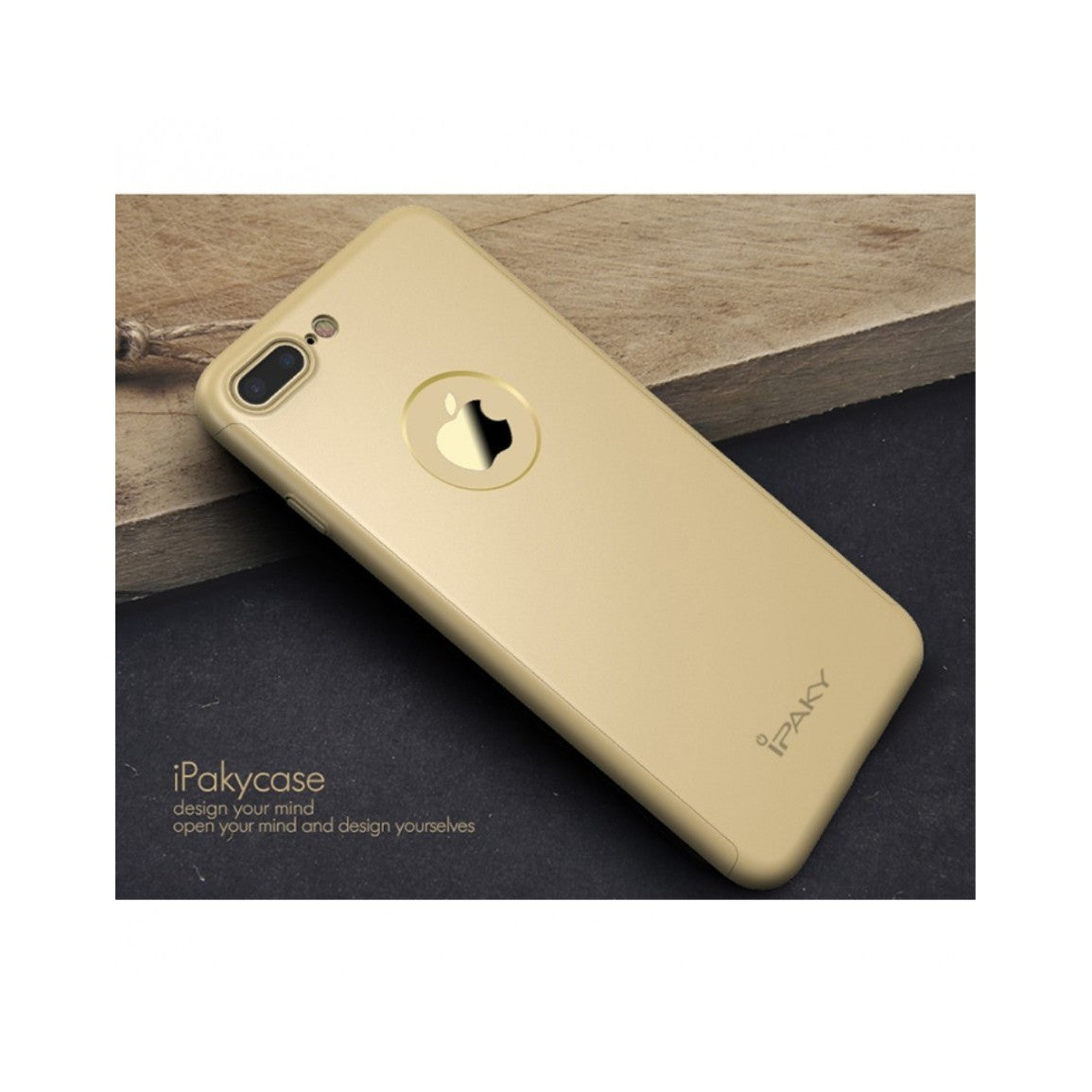 Husa Apple iPhone 7 Plus IPAKY Full Cover 360 Auriu + Folie Cadou - vivimall.ro