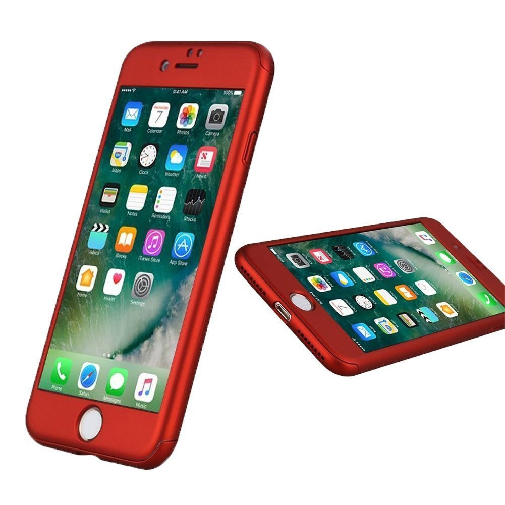 Husa Apple iPhone 8 IPAKY Full Cover 360 Rosu + Folie Cadou - vivimall.ro