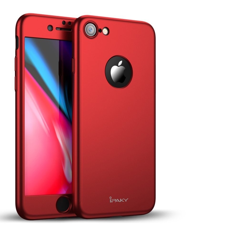 Husa Apple iPhone 8 IPAKY Full Cover 360 Rosu + Folie Cadou - vivimall.ro