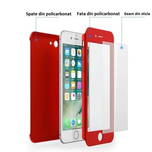 Husa Apple iPhone 8 IPAKY Full Cover 360 Rosu + Folie Cadou - vivimall.ro