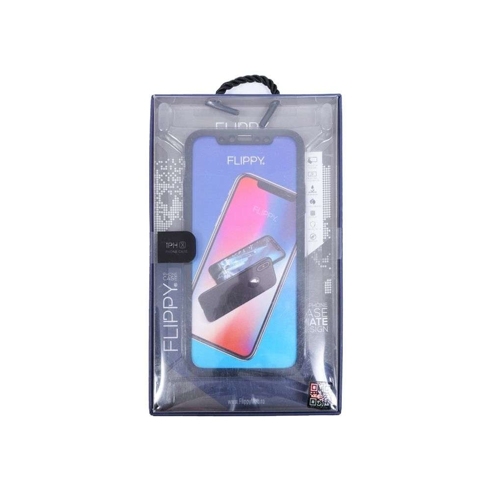 Set Husa si Folie de Protectie, Flippy, Compatibila cu Apple iPhone X, Full Cover 360°, Plastic + Sticla, Negru - vivimall.ro
