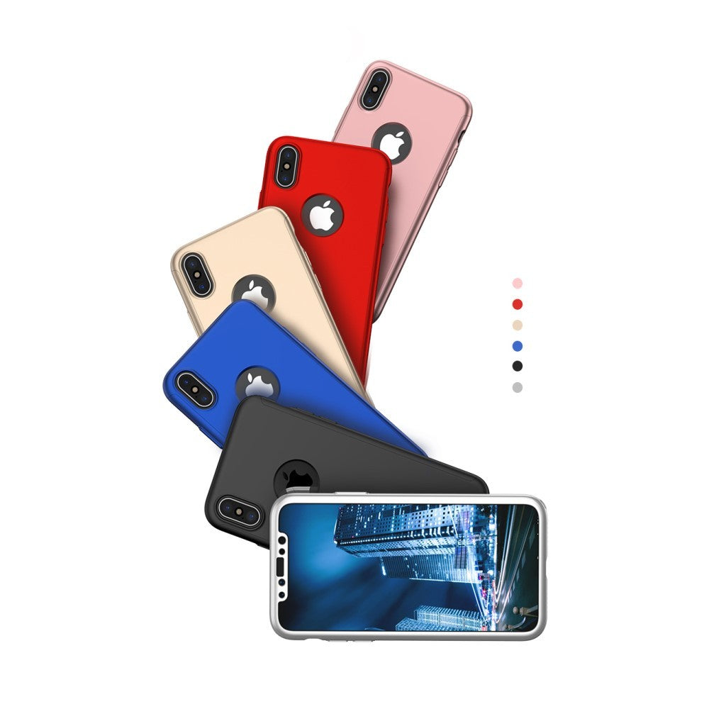 Set Husa si Folie de Protectie, Flippy, Compatibila cu Apple iPhone X, Full Cover 360°, Plastic + Sticla, Rosu - vivimall.ro