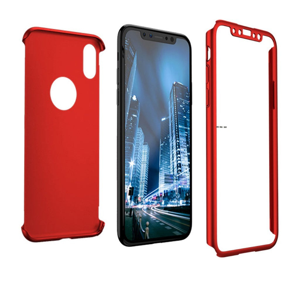 Set Husa si Folie de Protectie, Flippy, Compatibila cu Apple iPhone X, Full Cover 360°, Plastic + Sticla, Rosu - vivimall.ro