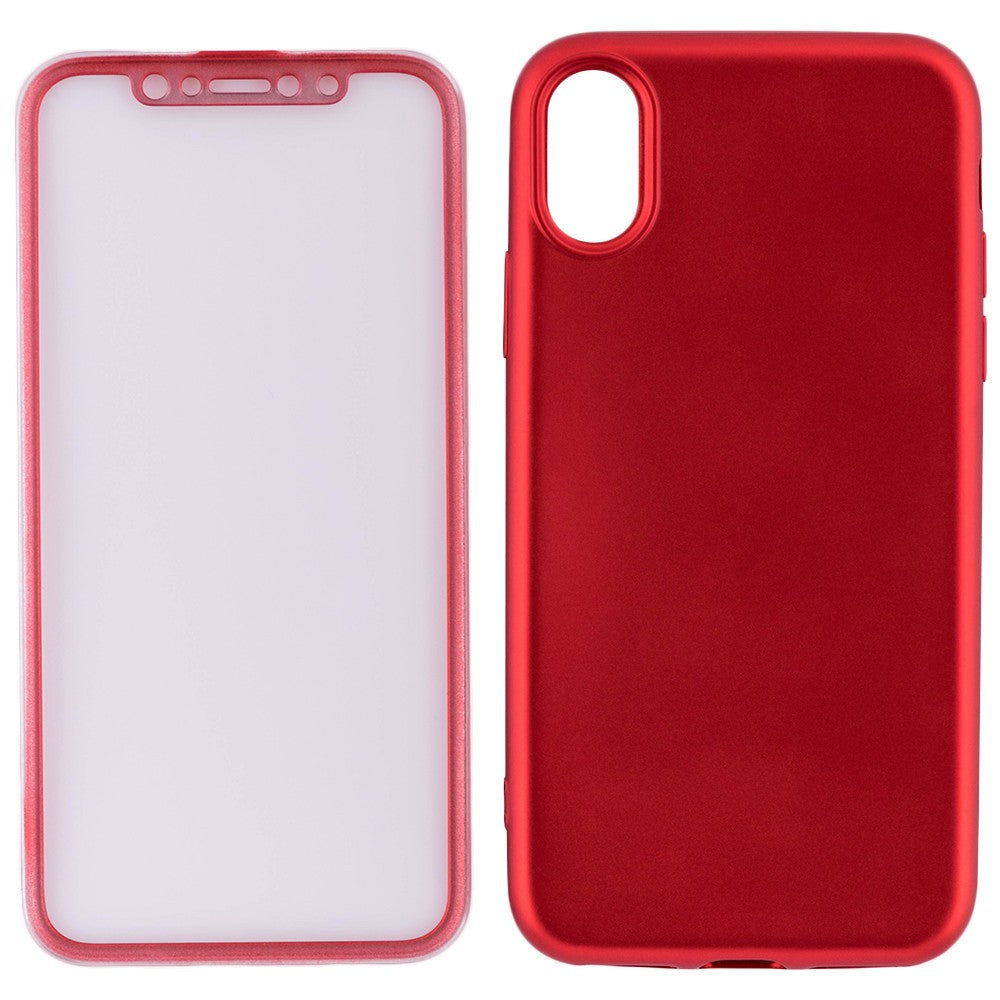 Husa Apple iPhone X Full Silicone 360 Rosu + Folie de protectie - vivimall.ro