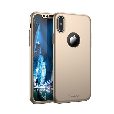 Husa Apple iPhone X IPAKY Full Cover 360 Auriu + Folie Cadou - vivimall.ro