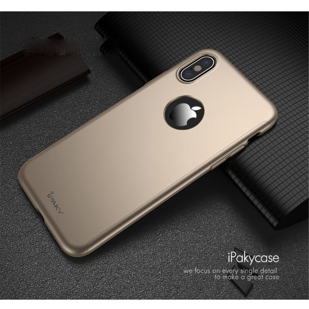 Husa Apple iPhone X IPAKY Full Cover 360 Auriu + Folie Cadou - vivimall.ro