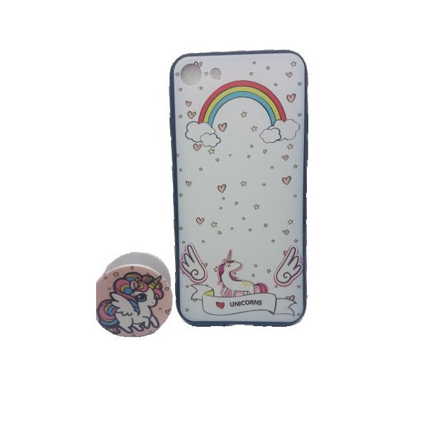 Husa Apple iPhone X/XS Multicolor Model Unicorn + Popsocket inclus - vivimall.ro