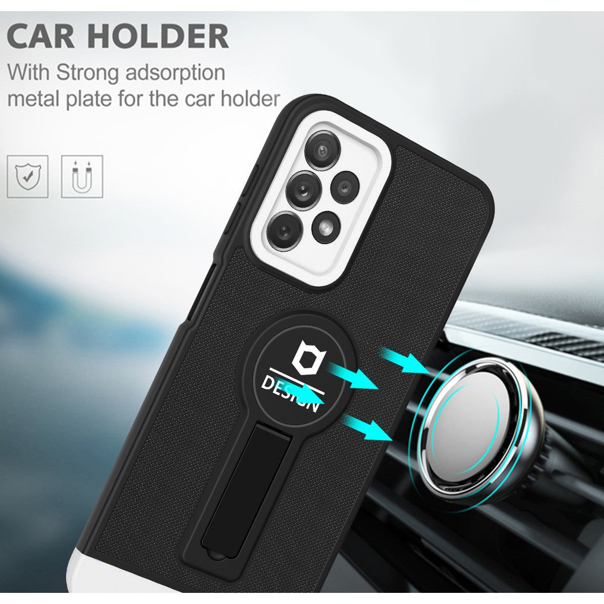 Husa Armor Design cu Stand pentru iPhone 12, Negru/Alb, Suport Auto Magnetic, Wireless Charge, Protectie Antisoc, Flippy - vivimall.ro