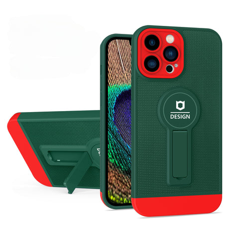 Husa Armor Design cu Stand pentru Apple iPhone 14 Pro Max Verde/Rosu, Suport Auto Magnetic, Protectie Antisoc, Flippy - vivimall.ro