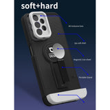 Husa Armor Design cu Stand pentru Samsung S21 FE Negru/Alb, Suport Auto Magnetic, Protectie Antisoc, Flippy - vivimall.ro