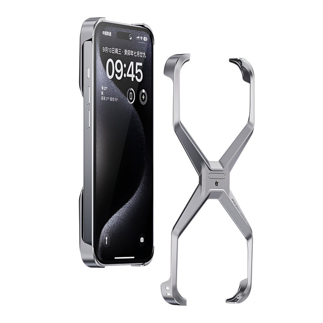 Husa Armor X Compatibila cu iPhone 15 Pro, Vivimall, Aliaj de Aluminiu, Antisoc, Antizgarieturi, Impermeabila, Margini cu 2 Straturi, Aderent, Montare Usoara, Surubelnita Inclusa, Gri Metalizat - vivimall.ro