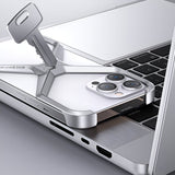 Husa Armor X Compatibila cu iPhone 15 Pro Max, Vivimall, Aliaj de Aluminiu, Antisoc, Antizgarieturi, Impermeabila, Margini cu 2 Straturi, Aderent, Montare Usoara, Surubelnita Inclusa, Gri Metalizat - vivimall.ro