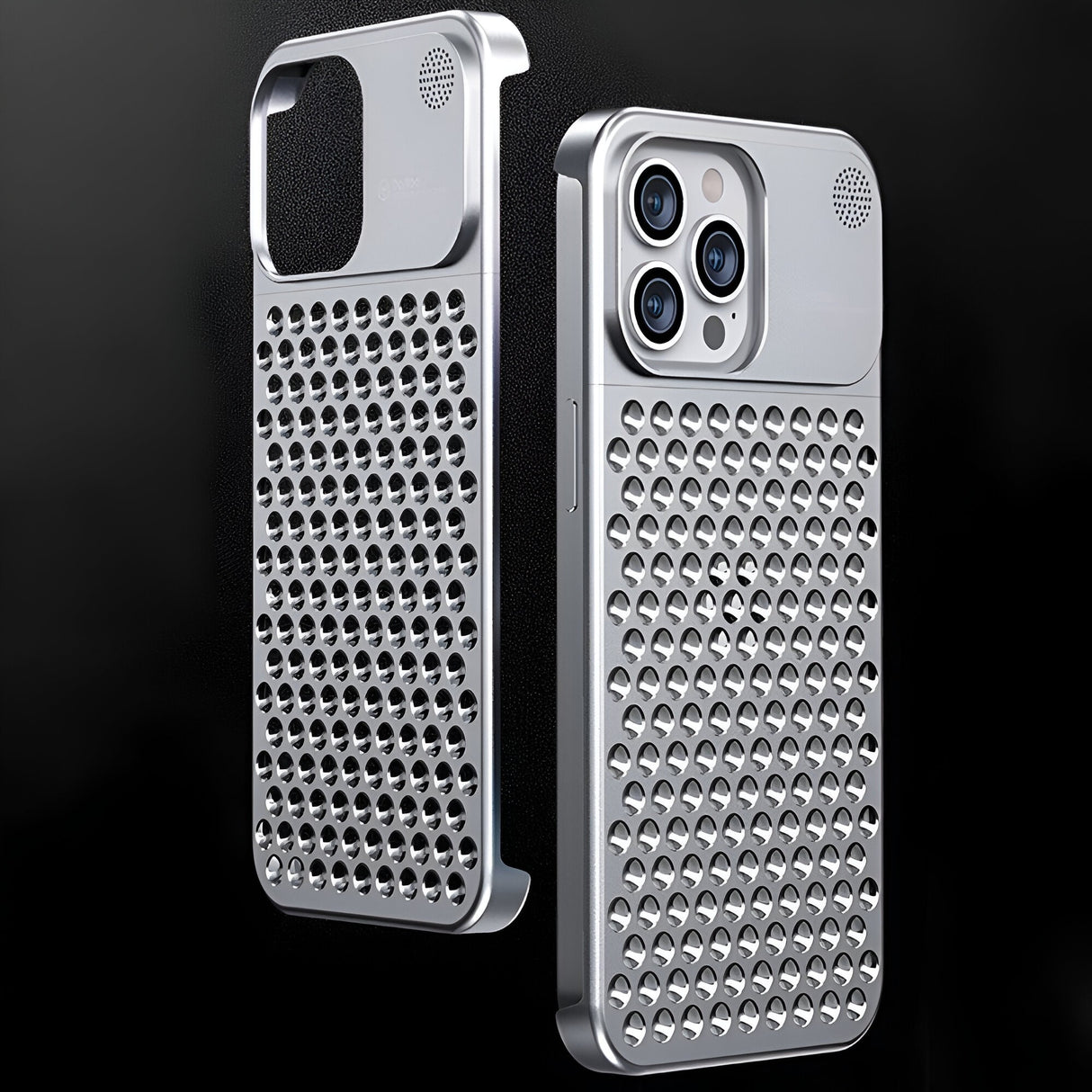 Husa Aromaterapia Compatibila cu iPhone 15 Pro, Vivimall, Antisoc, Antizgariere, Protectie Camera si Supraincalzire, din Aliaj de Aluminiu, Argintiu - vivimall.ro