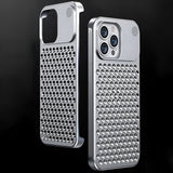 Husa Aromaterapia Compatibila cu iPhone 15 Pro, Vivimall, Antisoc, Antizgariere, Protectie Camera si Supraincalzire, din Aliaj de Aluminiu, Argintiu - vivimall.ro