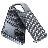 Husa Aromaterapia Compatibila cu iPhone 15 Pro, Vivimall, Antisoc, Antizgariere, Protectie Camera si Supraincalzire, din Aliaj de Aluminiu, Gri - vivimall.ro