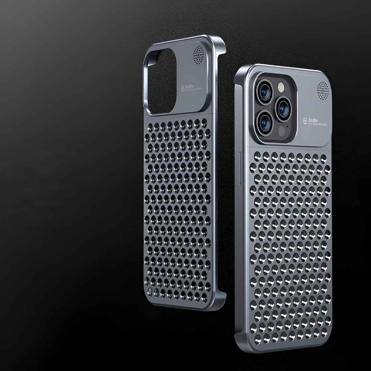 Husa Aromaterapia Compatibila cu iPhone 15 Pro, Vivimall, Antisoc, Antizgariere, Protectie Camera si Supraincalzire, din Aliaj de Aluminiu, Gri - vivimall.ro