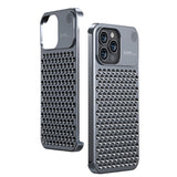 Husa Aromaterapia Compatibila cu iPhone 15 Pro, Vivimall, Antisoc, Antizgariere, Protectie Camera si Supraincalzire, din Aliaj de Aluminiu, Gri - vivimall.ro