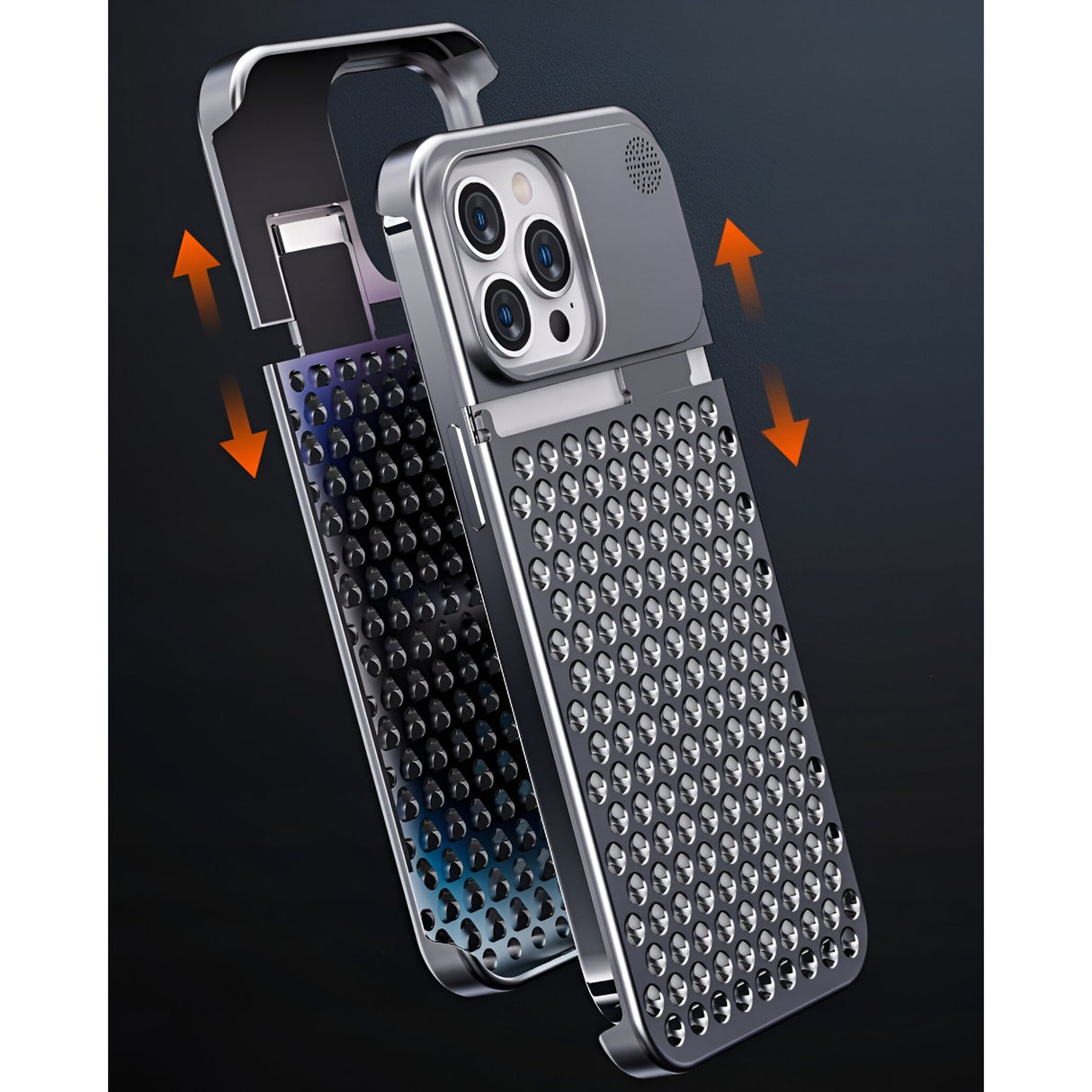 Husa Aromaterapia Compatibila cu iPhone 15 Pro Max, Vivimall, Antisoc, Antizgariere, Protectie Camera si Supraincalzire, din Aliaj de Aluminiu, Argintiu - vivimall.ro