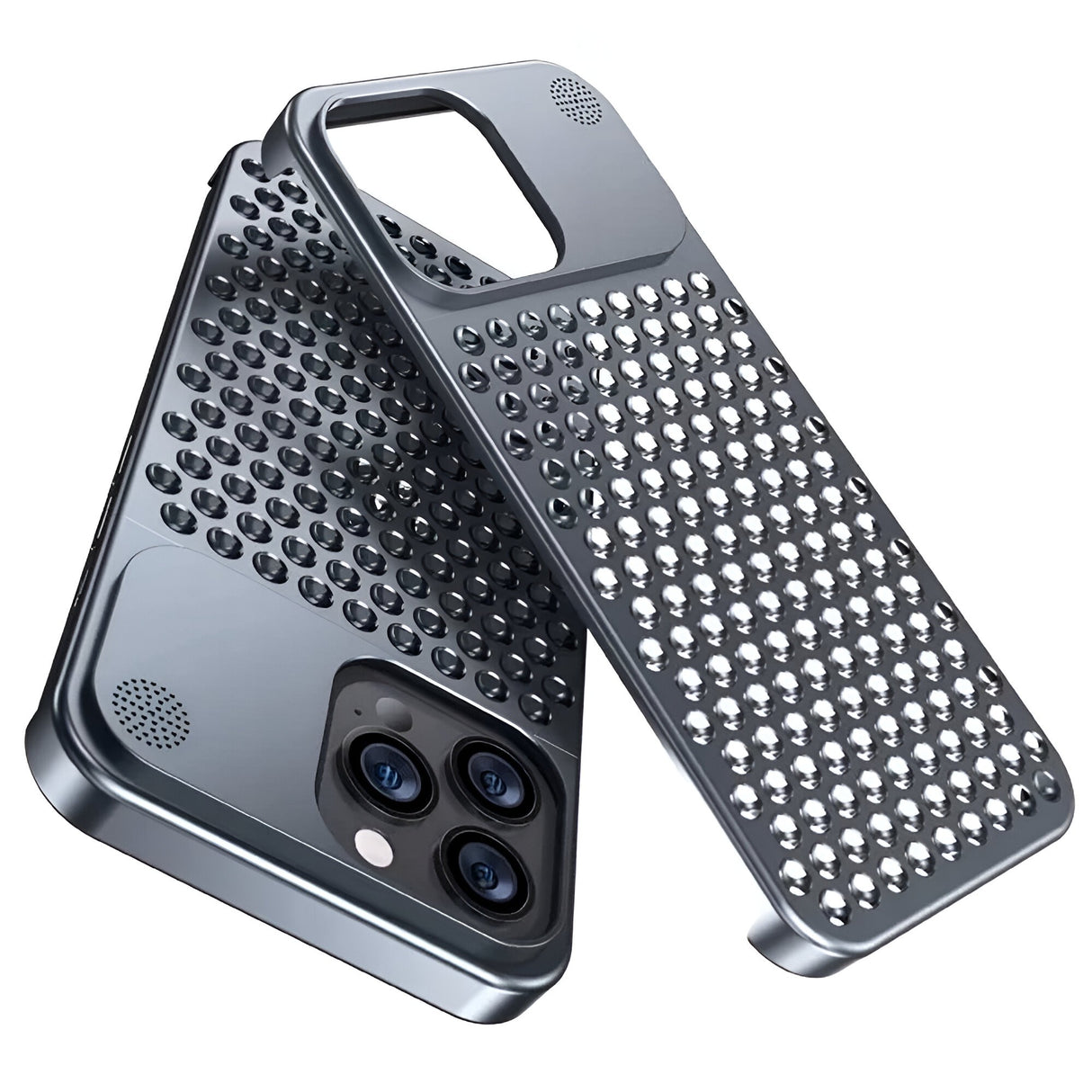 Husa Aromaterapia Compatibila cu iPhone 15 Pro Max, Vivimall, Antisoc, Antizgariere, Protectie Camera si Supraincalzire, din Aliaj de Aluminiu, Gri - vivimall.ro