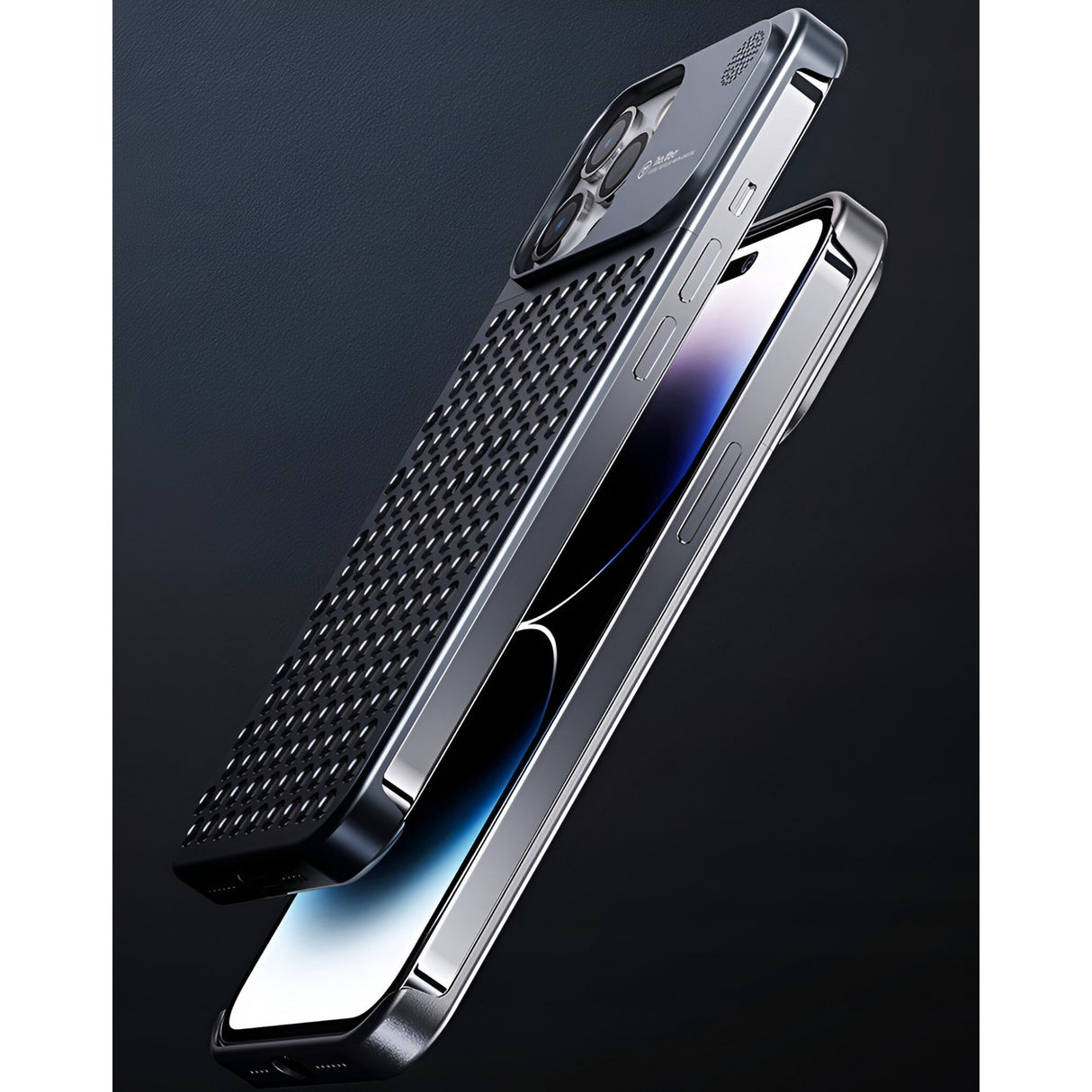 Husa Aromaterapia Compatibila cu iPhone 15 Pro Max, Vivimall, Antisoc, Antizgariere, Protectie Camera si Supraincalzire, din Aliaj de Aluminiu, Gri - vivimall.ro