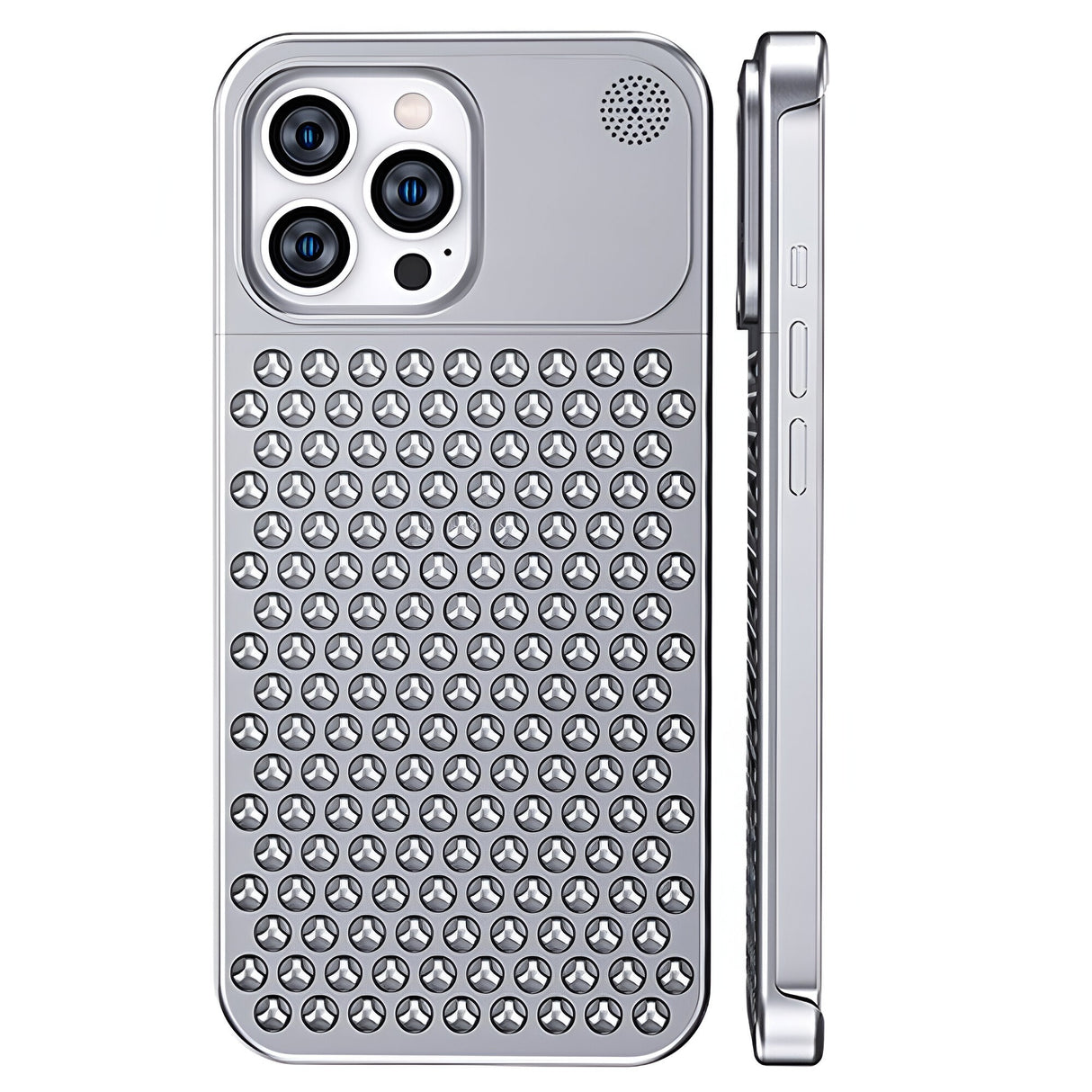 Husa Aromaterapia Compatibila cu iPhone 15 Pro Max, Vivimall, Antisoc, Antizgariere, Protectie Camera si Supraincalzire, din Aliaj de Aluminiu, Argintiu - vivimall.ro