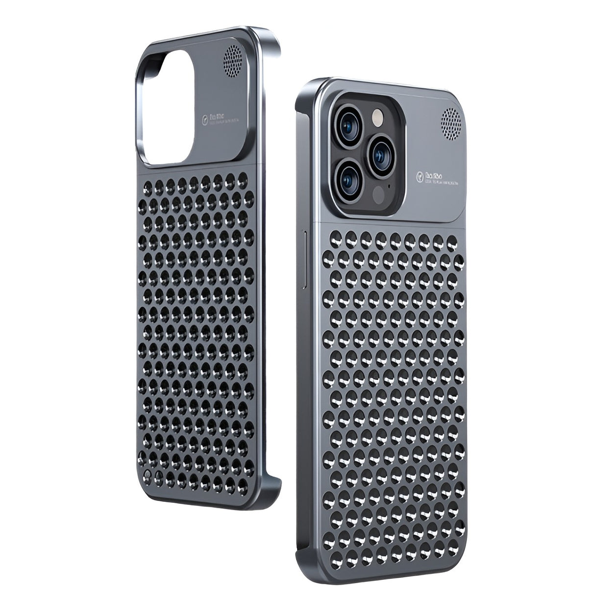 Husa Aromaterapia Compatibila cu iPhone 15 Pro Max, Vivimall, Antisoc, Antizgariere, Protectie Camera si Supraincalzire, din Aliaj de Aluminiu, Gri - vivimall.ro