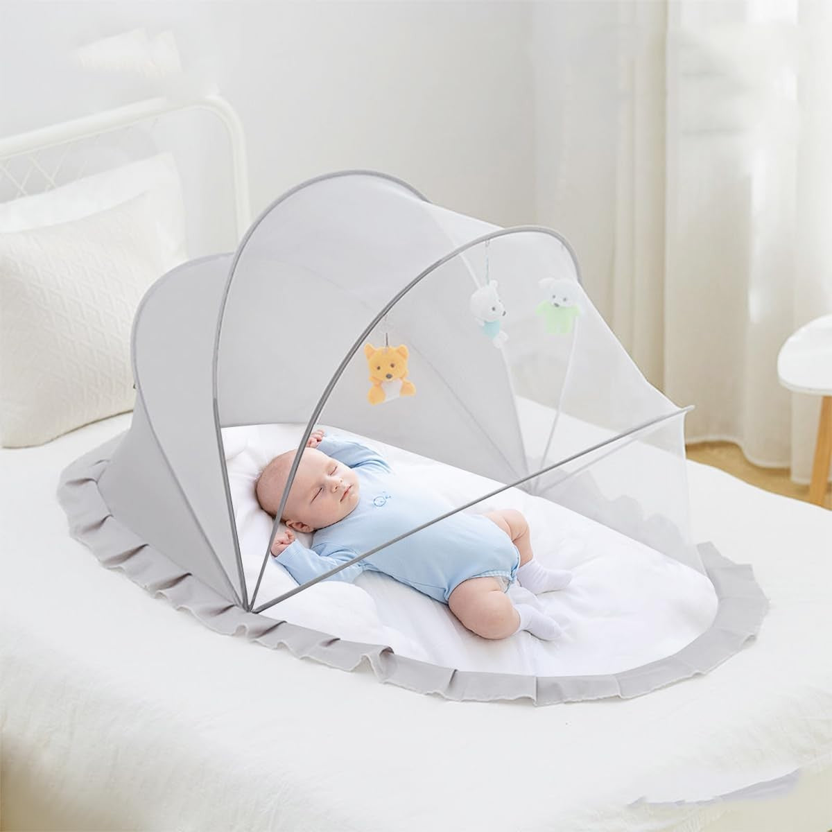 Husa Anti-Tantari, Vivimall, Pliabila, Protectie 360 Grade, 0-1 An, 60 x 55 x 5 cm, Gri - vivimall.ro