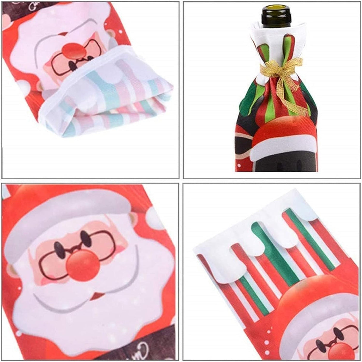 Husa Craciun pentru sticla de vin Vivimall, tema Mos Craciun, material textil, 34 cm, multicolor - vivimall.ro
