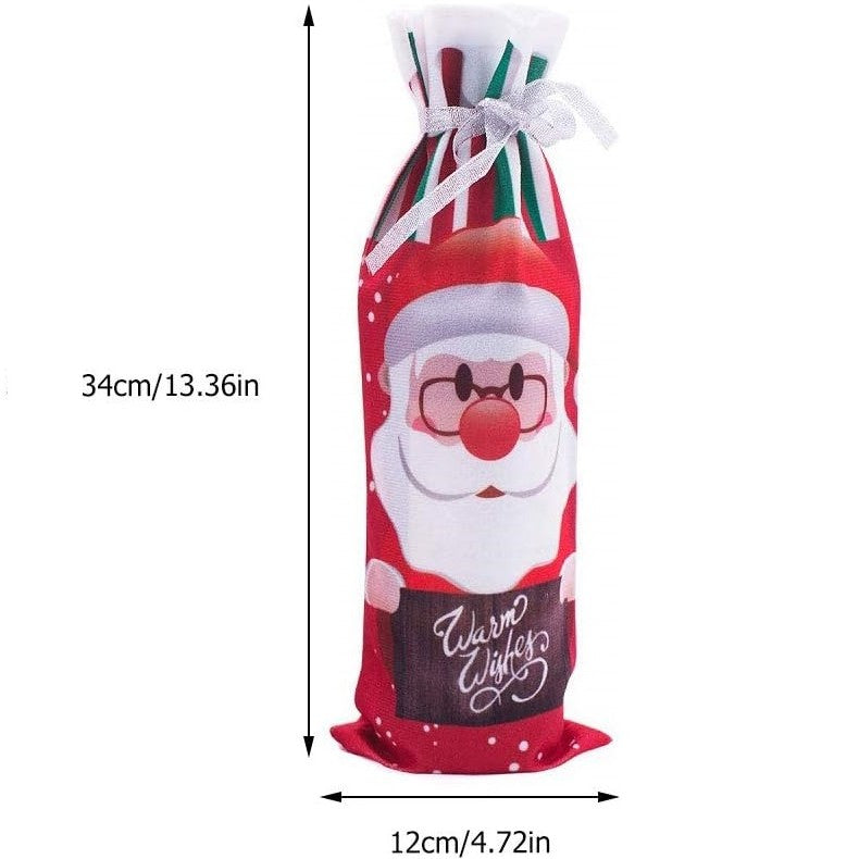 Husa Craciun pentru sticla de vin Vivimall, tema Mos Craciun, material textil, 34 cm, multicolor - vivimall.ro