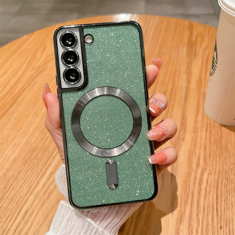 Husa de Protectie 2 in 1, Vivimall, Husa pentru Samsung Galaxy S23+, Glitter Chrome Magsafe, din TPU, Magnetica, cu Protectie Lentila, Verde - vivimall.ro