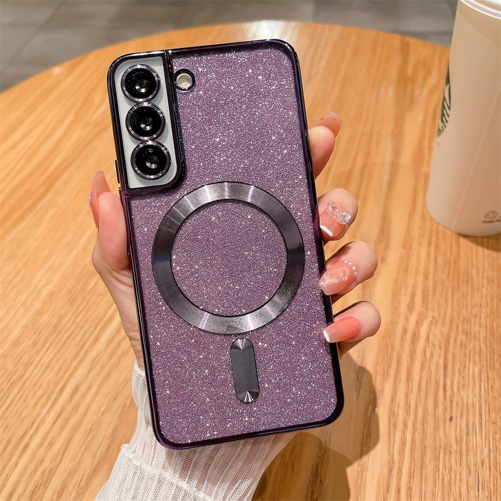 Husa de Protectie 2 in 1, Vivimall, Husa pentru Samsung Galaxy S23 Ultra, Glitter Chrome Magsafe, din TPU, Magnetica, cu Protectie Lentila, Mov - vivimall.ro
