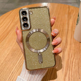 Husa de Protectie 2 in 1, Vivimall, Husa pentru Samsung Galaxy S24+, Glitter Chrome Magsafe, din TPU, Magnetica, cu Protectie Lentila, Auriu - vivimall.ro