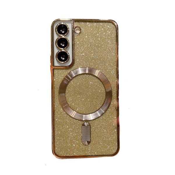 Husa de Protectie 2 in 1, Vivimall, Husa pentru Samsung Galaxy S24, Glitter Chrome Magsafe, din TPU, Magnetica, cu Protectie Lentila, Auriu - vivimall.ro