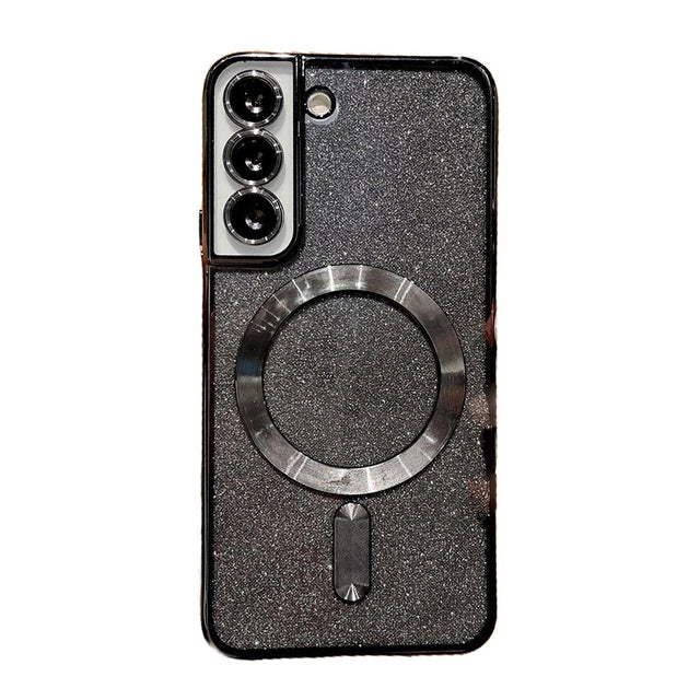 Husa de Protectie 2 in 1, Vivimall, Husa pentru Samsung Galaxy S24+, Glitter Chrome Magsafe, din TPU, Magnetica, cu Protectie Lentila, Negru - vivimall.ro