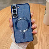 Husa de Protectie 2 in 1, Vivimall, Husa pentru Samsung Galaxy S24 Ultra, Glitter Chrome Magsafe, din TPU, Magnetica, cu Protectie Lentila, Albastru Marin - vivimall.ro