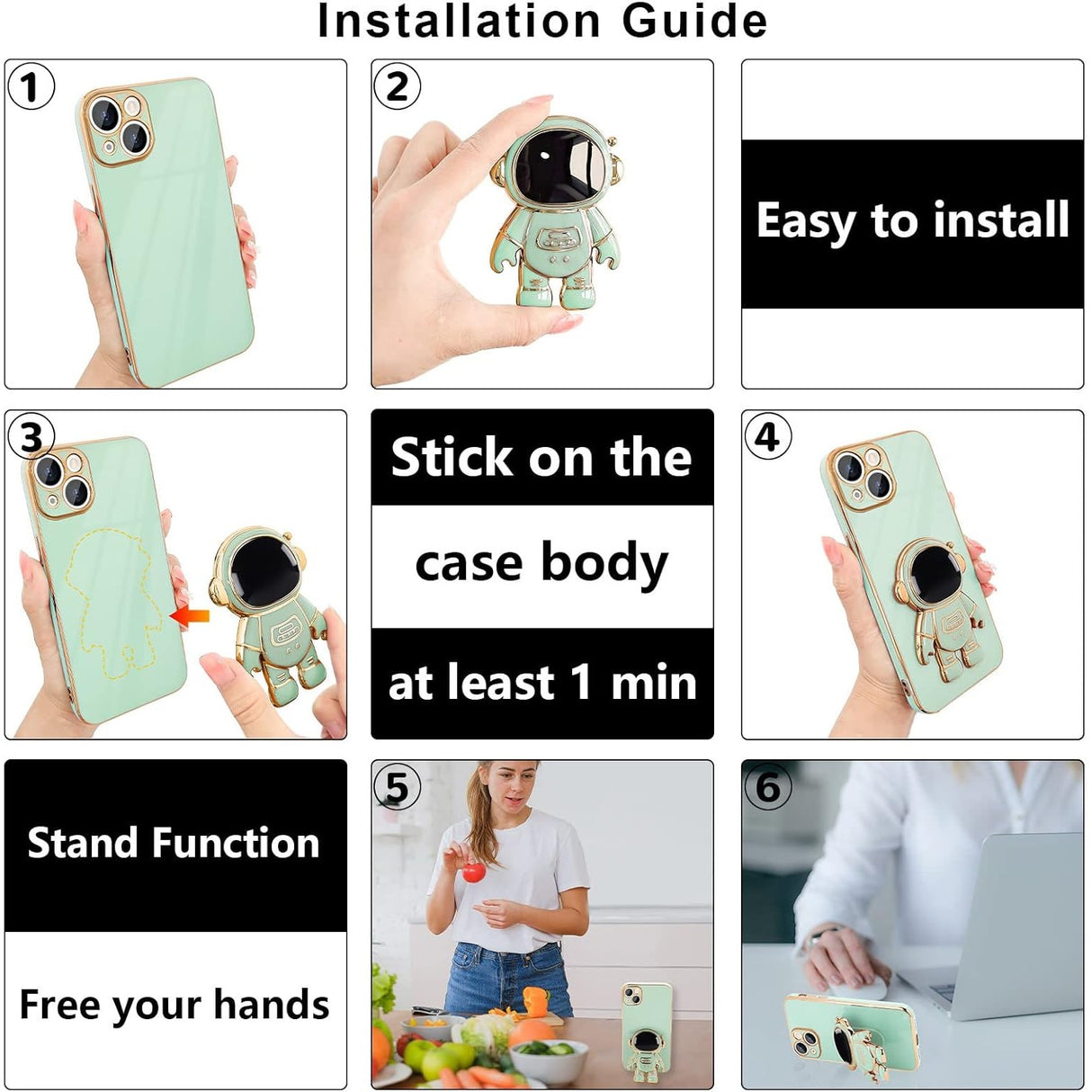 Husa de Protectie TPU 2in1, Vivimall, pentru Apple iPhone 14, Astronaut cu Suport, Antisoc, Rezistenta la Impact, Protectie Camera, Verde - vivimall.ro