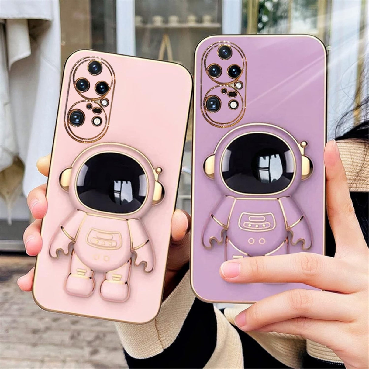 Husa Telefon 2in1, Vivimall, Compatibila Huawei Mate 50 Pro, Carcasa TPU cu Suport Inclus Tip Astronaut, Protectie Camere, Mov - vivimall.ro