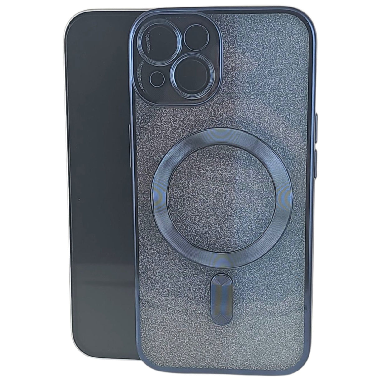 Husă iPhone 14 MagSafe 2 în 1 din TPU albastru marin, vedere frontală, protecție lentilă integrată