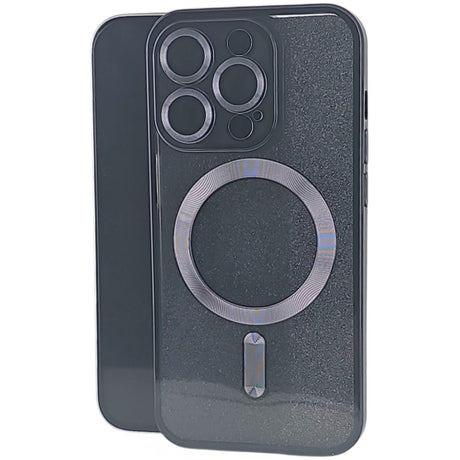 Husă iPhone 14 Pro 2 în 1 MagSafe din TPU negru, vedere frontală, model Vivimall cu protecție lentilă