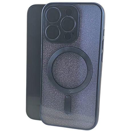 Husă iPhone 14 Pro 2 în 1, TPU albastru marin cu efect glitter, compatibilă MagSafe, vedere frontală
