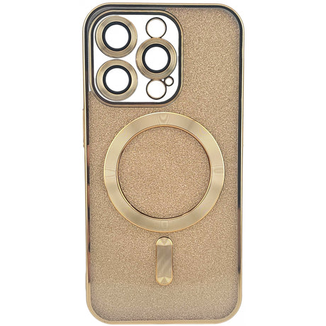 Detaliu inel protecție lentilă cameră husă iPhone 14 Pro Max TPU auriu cu efect glitter