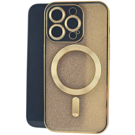 Husă iPhone 14 Pro Max 2 în 1 MagSafe din TPU auriu cu protecție lentilă, vedere frontală