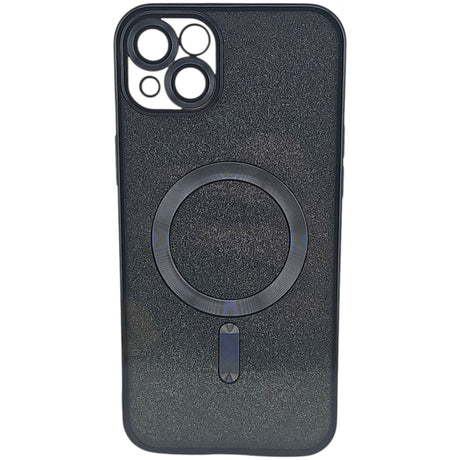 Detaliu sistem magnetic MagSafe și inel protecție lentilă husă iPhone 15 Plus negru