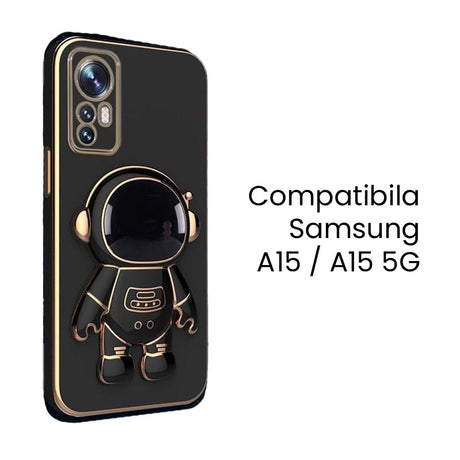 Husa de Protectie 2 in 1, Vivimall, Husa de Protectie pentru Samsung Galaxy A15/A15 5G, Model Astronaut cu Suport, din TPU, Negru - vivimall.ro