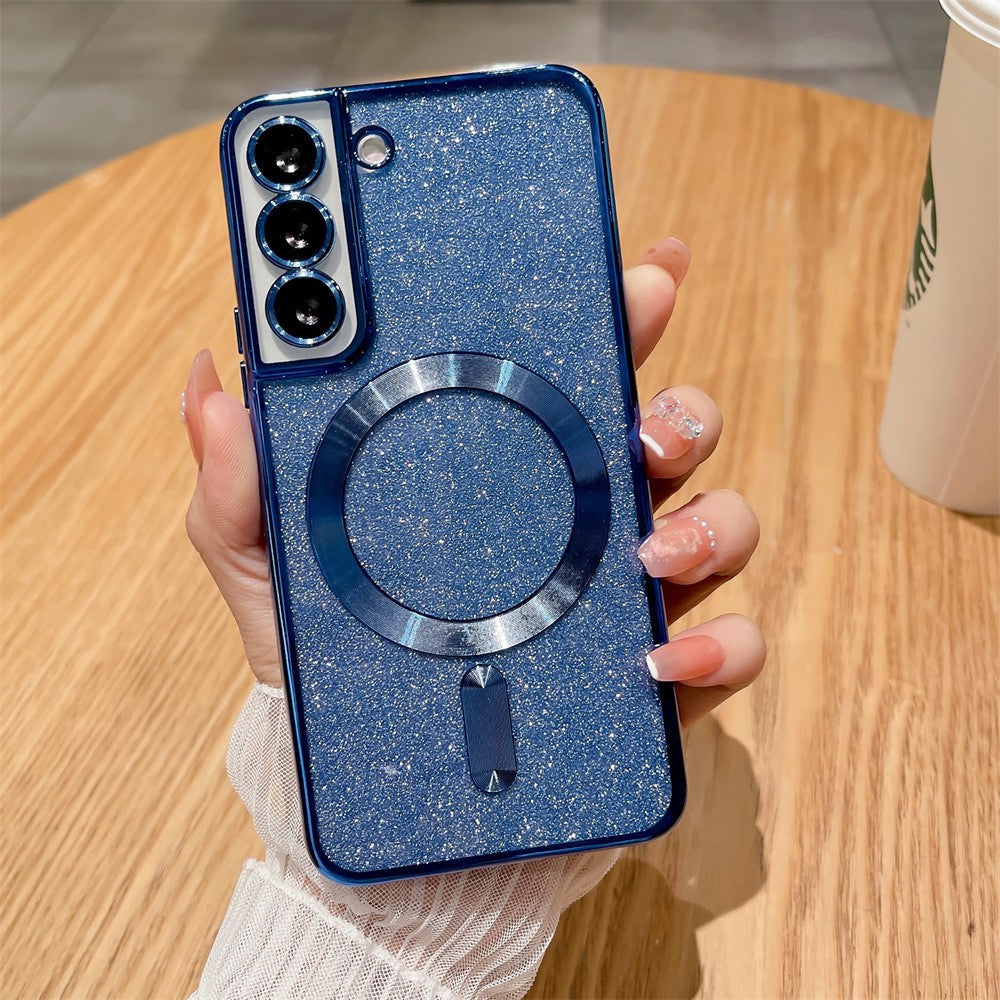 Husa de Protectie 2 in 1, Vivimall, pentru Samsung Galaxy S23FE, Glitter Chrome Magsafe, din TPU, Magnetica, cu Protectie Lentila, Albastru Marin - vivimall.ro