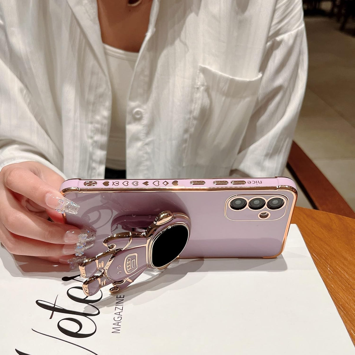 Husa Telefon 2in1, Vivimall, Compatibila Samsung Galaxy S24 Ultra, Carcasa TPU cu Suport Inclus Tip Astronaut, Protectie Camere, Roz - vivimall.ro