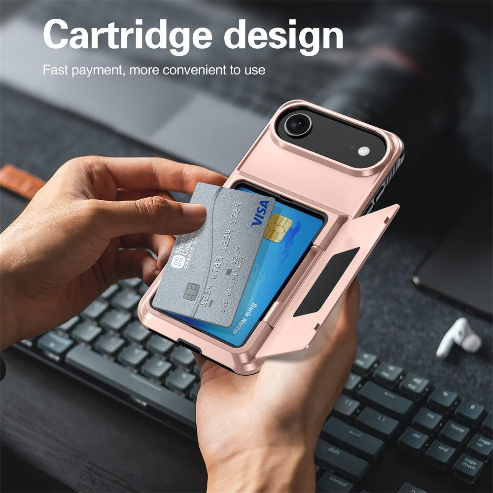 Husa de Protectie compatibila Apple iPhone 17 Air, Vivimall, Compartiment pentru Carduri, Anti-alunecare, Protectie PC, Rezistenta la Zgirieturi, Rose Gold - vivimall.ro