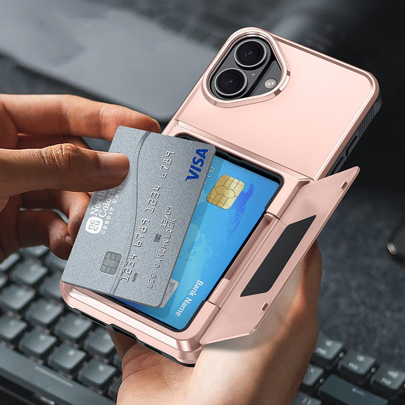Husa de Protectie compatibila Apple iPhone 17, Vivimall, Compartiment pentru Carduri, Anti-alunecare, Protectie PC, Rezistenta la Zgirieturi, Rose Gold - vivimall.ro