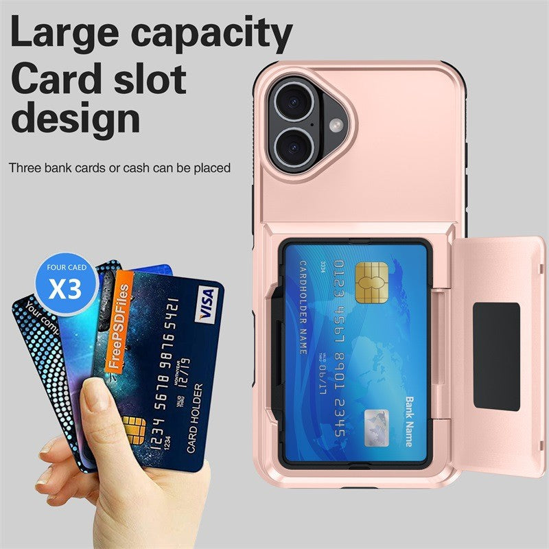 Husa de Protectie compatibila Apple iPhone 17, Vivimall, Compartiment pentru Carduri, Anti-alunecare, Protectie PC, Rezistenta la Zgirieturi, Rose Gold - vivimall.ro